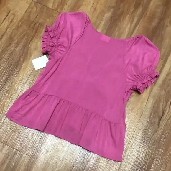 Abound Pink Ruffle Sleeve Peplum Hemline Blouse Size XS - Picture 3 of 7